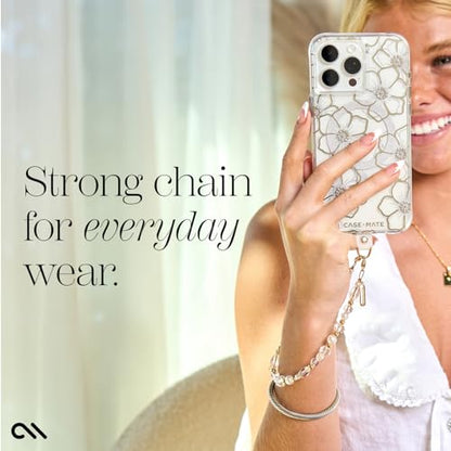 Case-Mate Phone Charm Wrist Strap w/Pearls & Crystals - Crystal Pearl Gold | Detachable Anti-Theft Phone Strap - Hands-Free iPhone Wrist Strap for Women - Phone Chain Wristlet for Galaxy, Pixel & More - color: Crystal Pearl Gold