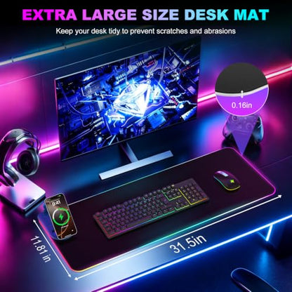 Wireless Charging RGB Gaming Mouse Pad with Foldable Phone Holder, Black