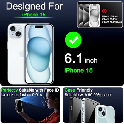 IMBZBK 3 Pack Privacy Screen Protector for iPhone 15,Tempered Glass - color: 15-Black