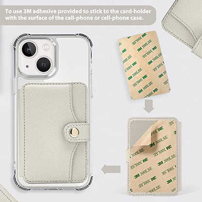 Phone Wallet Stick On, Small Card Holder for Phone Case with Snap Closure - color: Beige