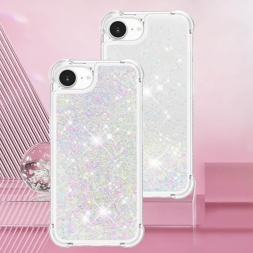 Bling Glitter Case for Apple iPhone 16e.Liquid White | Soft TPU Sparkly Flowing Liquid Floating Clear Case for Women Girls Cover for Apple iPhone 16e - color: White