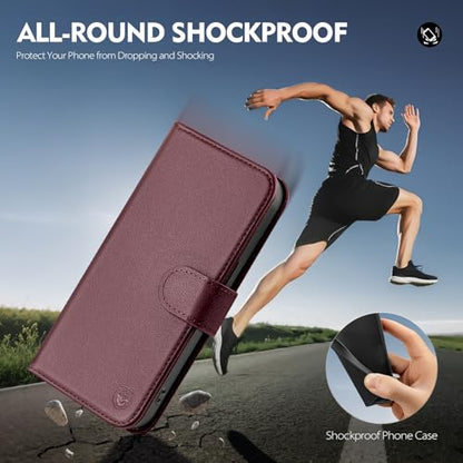 Compatible with Samsung Galaxy S26 Ultra Genuine Leather Case Wallet with Card Holder,Women Men Real Leather Flip RFID Blocking Credit Card Slots Kickstand Protective Phone Cover,Wine Red - color: Wine Red, size: Samsung Galaxy S26 Ultra - 6.9"