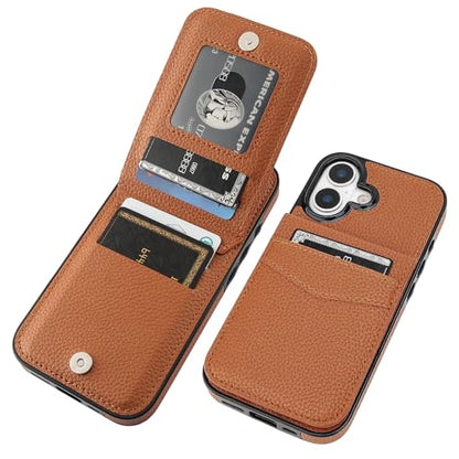 KIHUWEY for iPhone 17 Wallet Case Card Holder Kickstand, Lichee Light Brown | Credit Card Slots, PU Leather, Magnetic Clasp, Flip Heavy Duty Protection Cover for Men and Women - color: Lichee Light Brown