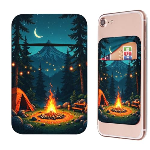 Phone Credit Card Holder Stick on, Cell Phone Pocket Self Adhesive Stretchy Stick on Wallet ID Credit Card Case Pouch Sleeve with Flap for All Smartphones, Dark Mountain Flame - color: Dark Mountain Flame