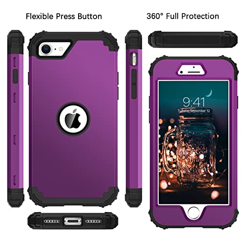 BENTOBEN for iPhone SE 2022 Phone Case and iPhone SE 2020 Case, Heavy Duty 3 in 1 Full Body Rugged Shockproof Hybrid Hard PC Soft Rubber Bumper Drop Protective Girls Women Cover, Deep Purple/Black - color: Black/Deep Purple
