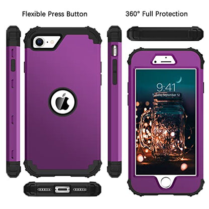 BENTOBEN for iPhone SE 2022 Phone Case and iPhone SE 2020 Case, Heavy Duty 3 in 1 Full Body Rugged Shockproof Hybrid Hard PC Soft Rubber Bumper Drop Protective Girls Women Cover, Deep Purple/Black - color: Black/Deep Purple