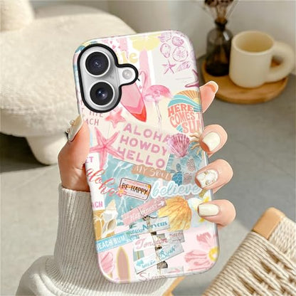 Case Compatible with iPhone 17, Cute Dual Layer Hybrid Phone Cover, Military Grade Drop Protection, Aesthetic Shockproof Phone Case for Women Girls, Pastel Pink Summer Collage - color: Pastel Pink Summer Collage, size: Iphone 17