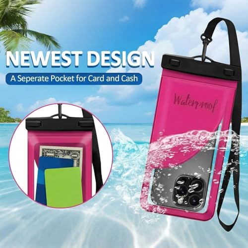 Waterproof Phone Pouch for iPhone 17 16 15 Pro Max IPX8 Black+Rose | Card Pocket, Lightweight, Large Cellphone Dry Bag, IPX8 Rated, Beach Essential, Cruise Ship, 2 Pack, 8.3 inch - color: B2-Black+Rose Red- 2 pack