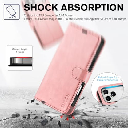TUCCH Wallet Case for iPhone 17 Pro Max (6.9"), 4 Card Holders, Rose Gold | RFID Blocking, Viewing Stand, Shockproof TPU Shell, PU Leather, Magnetic Closure, Protective Folio Flip Cover - color: Rose Gold
