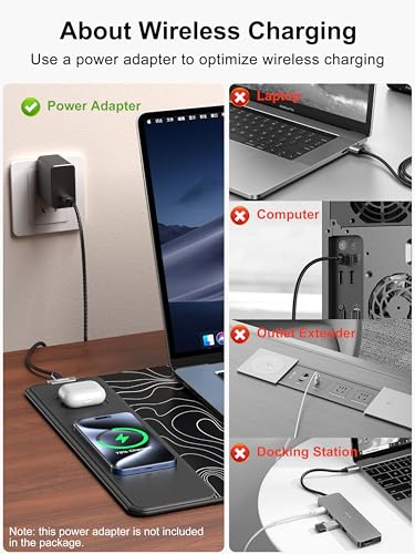 Mouse Pad with Wireless Charging, Large Desk Mat, Black Topographic Map #2 - color: Black Topographic Map #2