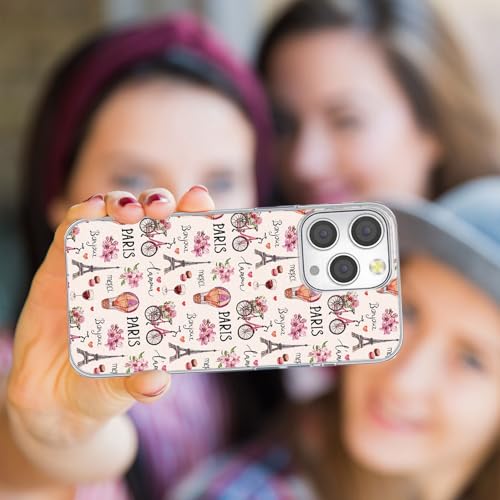 for iPhone 14 Pro Max Case for Women Girl, Full Protective Shockproof Slim Soft TPU Clear Phone Cover Cases Design for iPhone 14 ProMax,Pink Flower Bicycle France Paris Eiffel Tower Balloon - color: France Paris Eiffel Tower Balloon