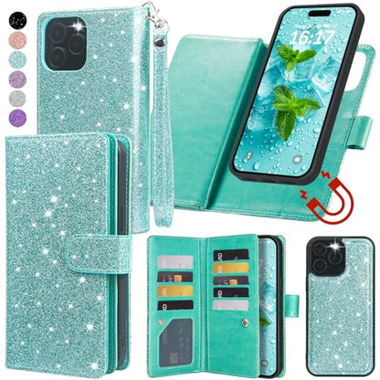 Varikke for iPhone 13 Pro Case Wallet Magnetic Detachable Bling, Mint Green - color: (Standard) Mint, size: iPhone 13 Pro 6.1"