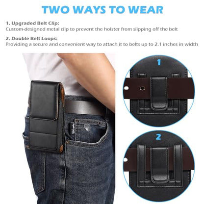 Universal Cell Phone Holster for Men Belt, Mobile Phone Belt Pouch, 6.1" Outdoor Travel Waist Bag Case with Belt Clip/Loop Credit Card Holder for iPhone 17/16/15/14/13/12 Samsung S26/S25/S24/S23/A41 - color: 6.1 Inch