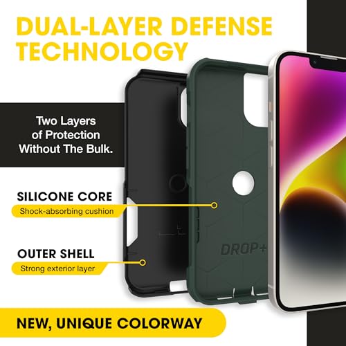 OtterBox iPhone 14, 13 – Commuter Series Slim Case - Black & Green | 3X Military Drop Protection - Dual-Layer Design - Pocket-Friendly - Raised Edges - Port Covers - color: Black/Green