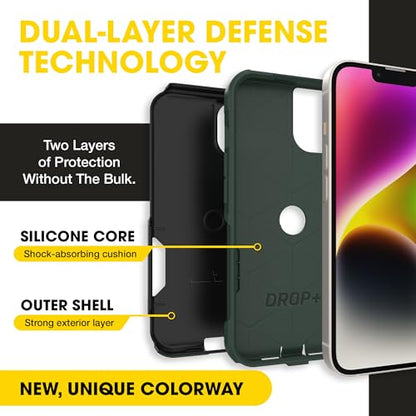OtterBox iPhone 14, 13 – Commuter Series Slim Case - Black & Green | 3X Military Drop Protection - Dual-Layer Design - Pocket-Friendly - Raised Edges - Port Covers - color: Black/Green
