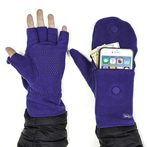 Sprigs Multi Mitt Fingerless Gloves With Adjustable Top & Cell Phone Pocket - color: Light Cobalt