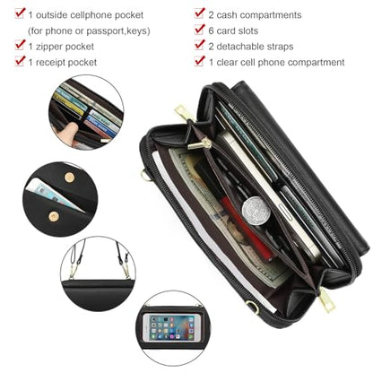GOIACII Phone Purse Crossbody Bags for Women Small Travel Wallet Touch Screen RFID Blocking - color: C03 Black