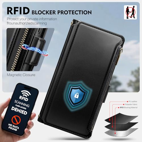 for Samsung Galaxy S26 Wallet Case with Card Holder RFID Blocking PU Leather Zipper Phone Case Flip Folio Protective Cover Wrist Strap Credit Card Slots Kickstand Men Women,Black - color: Black, size: Samsung Galaxy S26 - 6.3"