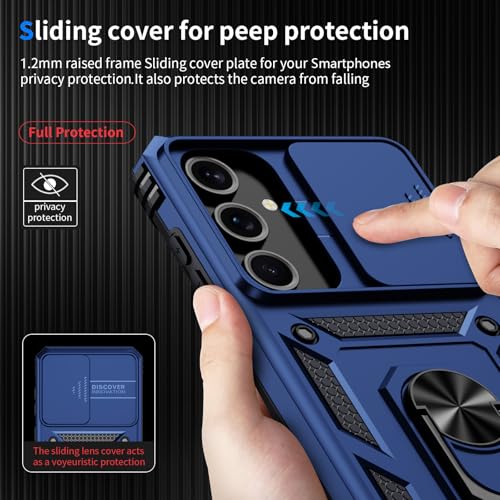 for Samsung Galaxy S23 Case with Camera Lens Cover, 10 FT Military Grade Drop Protection, Magnetic Ring Holder Kickstand Protective Phone Case, Navy Blue - color: Navy Blue