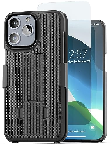 Encased for iPhone 15 Pro Case with Belt Clip Phone Holster and Kickstand Duraclip Series (Matte Black) - size: iPhone 15 Pro