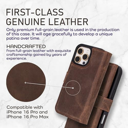 Bayelon Wallet Case for iPhone 16 Pro Max 6.9", Trifold Leather Wallet, Detachable Magnetic Flip Folio Cover, Card Holder, iPhone 16 Pro Max Wallet Case, MagSafe Compatible, RFID (Coffee Brown) - color: Dark Brown, size: iPhone 16 Pro Max