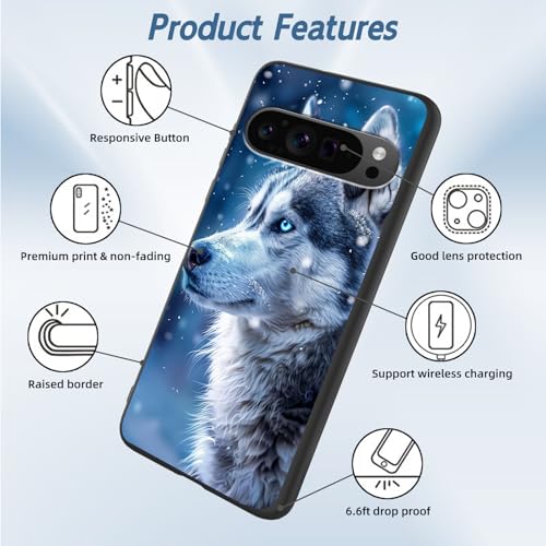 for Google Pixel 9 Pro XL Phone Case TPU Shockproof Full Body Protection Cover 6.8" Snow Blue Eyes Husky for Pixel 9 Pro XL Lightweight Compatible Wireless Charging Screen Protector Film - color: Snow Blue Eyes Husky