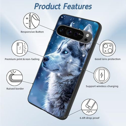 for Google Pixel 9 Pro XL Phone Case TPU Shockproof Full Body Protection Cover 6.8" Snow Blue Eyes Husky for Pixel 9 Pro XL Lightweight Compatible Wireless Charging Screen Protector Film - color: Snow Blue Eyes Husky