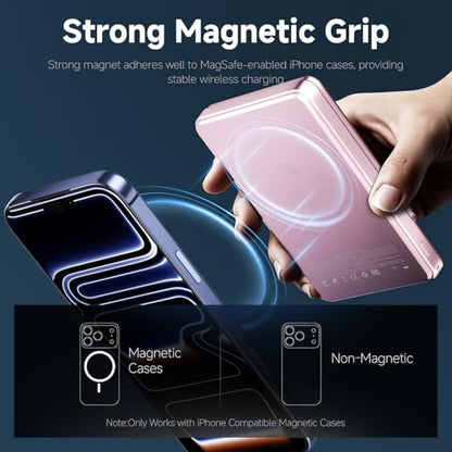 for MagSafe Power Bank 10000mAh, Fast, Magnetic Portable Charger - color: Pink