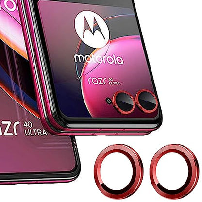 Zeking for (2 Set) Motorola Razr 40 Ultra/50 Ultra Camera Lens Protector, Scratch-Resistant HD Clarity Ultra-Thin 9H Tempered Glass with Aluminum Edging, Individual Metal Lens Cover (Red) - color: Red