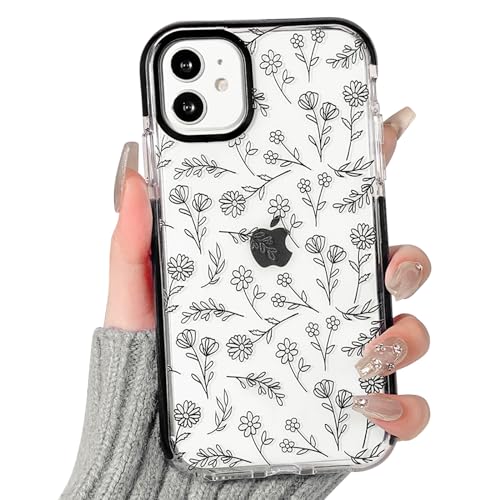 NITITOP Compatible for iPhone 11 Case Cute Flower Floral Clear for Women Girl Ultra Slim Crystal Shockproof Soft TPU Anti-Yellow Protective Phone Cover - Clear Black - color: Clear Black, size: iPhone 11