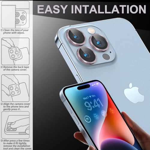 [3+1] Compatible for iPhone 15 Pro ＆ iPhone 15 Pro Max Camera Lens Protector 9H Tempered Glass Camera Cover Metal Individual Ring Full Coverage Camera Lens Protector with Removal Tool (pink) - color: pink