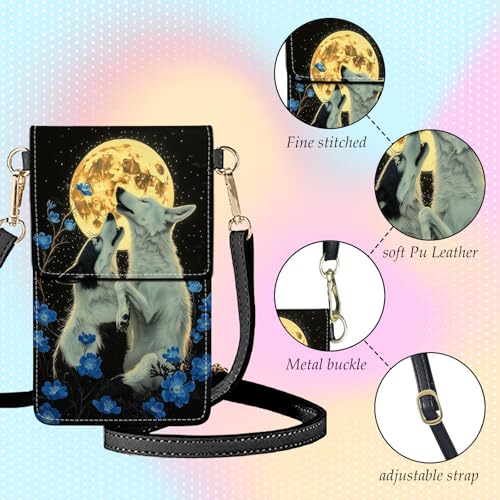 Small Crossbody Bags for Women Touchscreen Cell Phone Bag Cross Body Purses with adjustable Strap,Gifts For Teenage Girls - color: Wolves Stand Moon Night