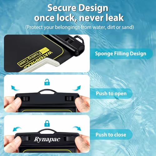 Floating Waterproof Phone Pouch with Lanyard, Universal Case Fits Up to 6.8 Inch Phones, IPX8, for Swimming, Boating, Kayakin, Black