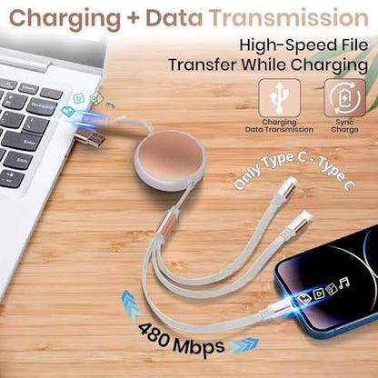 120W Fast Multi Charging Cable, 6 in 1 Retractable Charger (White Golden) - color: White Golden