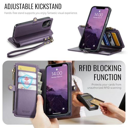 for iPhone 14 Plus - Phone Case Wallet Magnetic Detachable, Purple - color: Deep Purple, size: iPhone 14 Plus