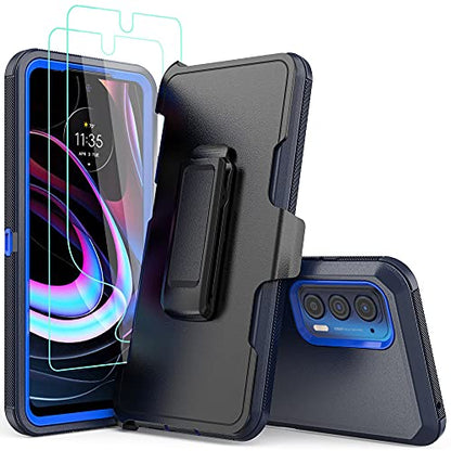 Compatible with Motorola Edge 2021/Edge 5G UW 2021 Case, Heavy Duty Rugged Shockproof Full Body Protection Kickstand Case with Belt Clip Holster for Motorola Edge 2021 Phone (Blue) - color: Blue