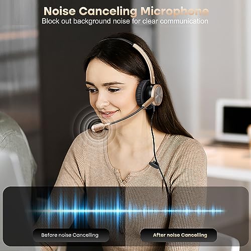 MAIRDI Phone Headset with RJ9 & 3.5mm Jacks for Call Center Deskphone Cell Phone PC Laptop, Office Landline Telephone Headset with Microphone Noise Canceling for Polycom Avaya Nortel