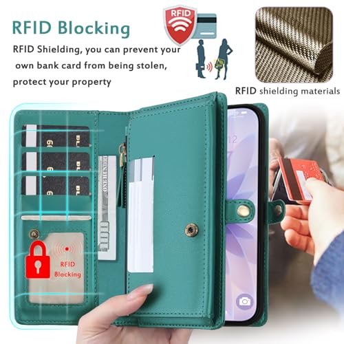 for Wallet Case Compatible with iPhone 17 Air,Multi-Function Detachable 2 in 1 Magnetic iPhone 17 Air Case Wallet,Flip Strap Zipper Card Holder Phone Case with Shoulder Straps (Green) - color: Green, size: iPhone 17Air