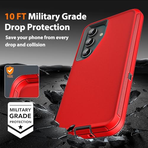 for Samsung Galaxy S23 FE Case with 2Pcs Tempered Glass Screen Protector and 1Pcs Camera Lens Protector, 3 in 1 Heavy Duty Shockproof/Drop Proof/Dust Proof Case (Red/Black) - color: Red/Black
