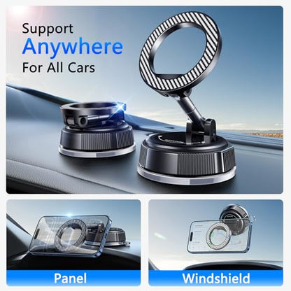 PGU for Magsafe Dashboard & Windshield Car Phone Holder 2026 89+LBS Suction & 3600gf Magnetic 360° Adjustable Phone Holders for Your Car Cell Phone Car Mount for iPhone 17-12 Series