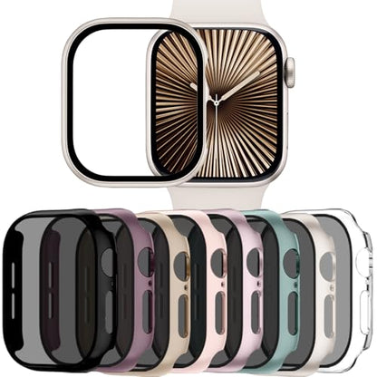 Adorve Privacy Case for Apple Watch Series 10 42mm Screen Protector, Anti-Spy Cover for iWatch Series 11 10 42 mm, 8 Pack, Black Clear Pink Starlight Rose Pink Pine Green Milk Tea Smoke Violet - size: 42mm for Series 11/10