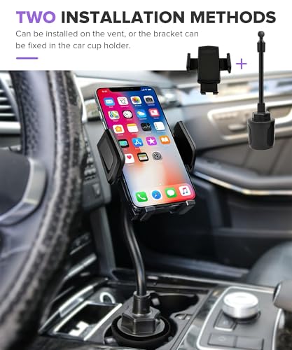 Car Cup Holder Phone Mount,Car Accessories 2-in-1 Adjustable Phone Cup Holder with Flexible Gooseneck & 360° Rotatable Cradle for 4"-7" Smartphones,Fits Most Standard Vehicle Cup Holders