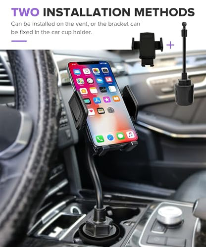 Car Cup Holder Phone Mount,Car Accessories 2-in-1 Adjustable Phone Cup Holder with Flexible Gooseneck & 360° Rotatable Cradle for 4"-7" Smartphones,Fits Most Standard Vehicle Cup Holders