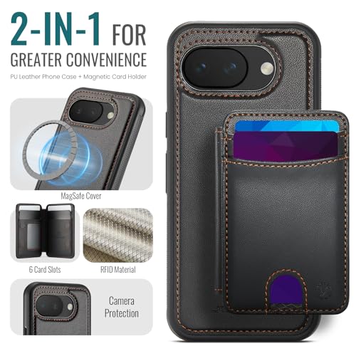 Wallet Case for Google Pixel 10a Compatible with MagSafe for Men Women, 2 in 1 Detachable Magnetic Phone Case with Card Holder Kickstand RFID Blocking for Pixel 10a (Black) - color: Black