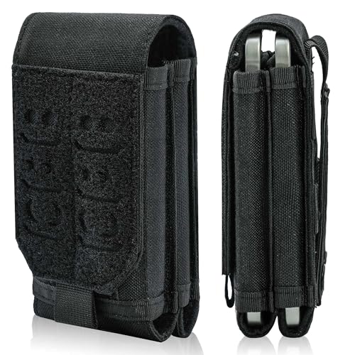 Molle Dual Phone Pouch, Upgrade Laser Cut Heavy Duty Waterproof Samll Tactical Cell Phone Holder with US Flag Patch for 4.7"-6.7" (DULA-Black) - color: DULA-BLACK