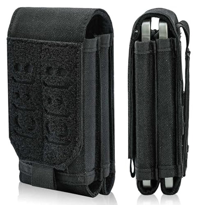 Molle Dual Phone Pouch, Upgrade Laser Cut Heavy Duty Waterproof Samll Tactical Cell Phone Holder with US Flag Patch for 4.7"-6.7" (DULA-Black) - color: DULA-BLACK