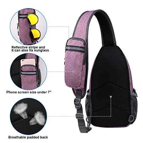 WATERFLY Crossbody Sling Backpack Sling Bag Travel Hiking Chest Bag Daypack (Purple) | Small Hiking bag,Multi-compartment storage,Water-resistant,Breathable back pad,Reversible adjustable shoulder strap - color: B-purple