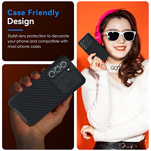 CloudValley [3 Pcs] for Samsung Galaxy S24 / S23 Plus Camera Lens Protector, 9H Tempered Glass + Aluminum Alloy Metal Individual Lens Screen Protective Ring for S23+ 5G 2023, Glitter Black - color: Glitter Black