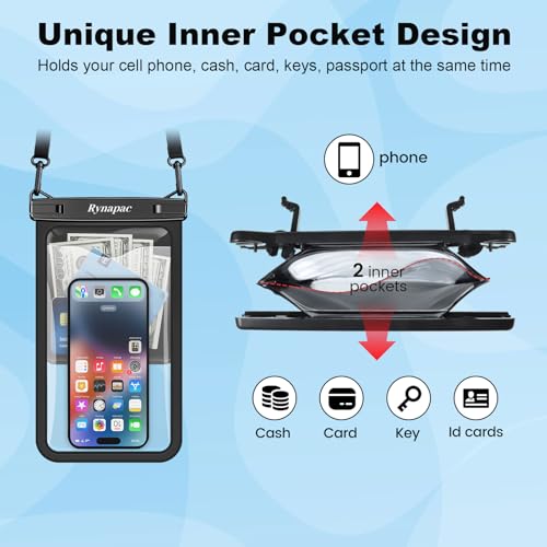 Rynapac 4 Pack IPX8 Waterproof Phone Pouch - [10in 2Pack + 8.5in 2Pack], with Adjustable Lanyard for iPhone 17 16 15 Pro Max