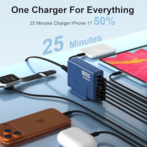 165W Charging Station, 6 Port Desktop Charger, 3 Ports 40W Blue - color: Deep Blue